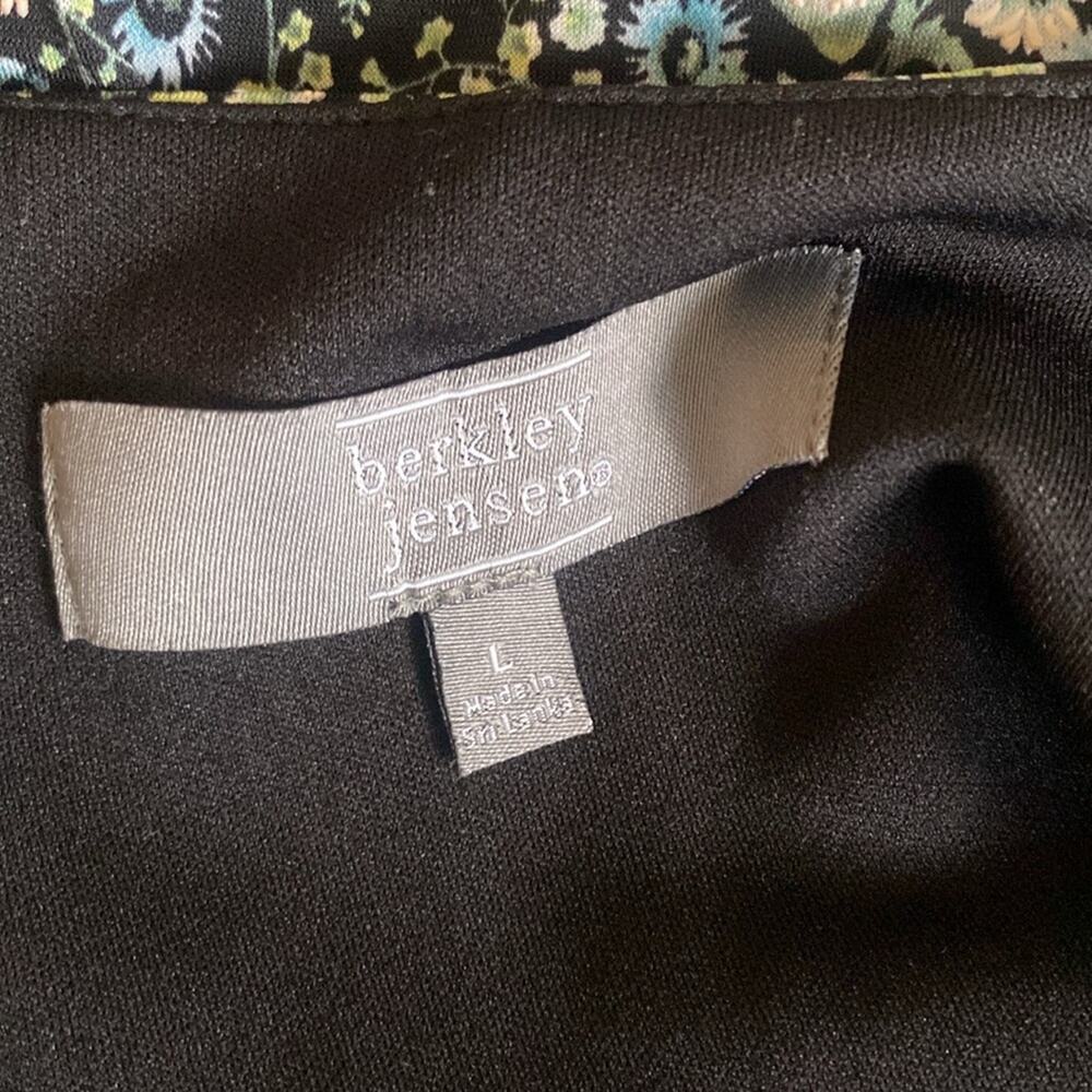 Berkley Jensen Floral Print Swing Dress Womens Sz Large Black Green Jersey - Picture 5 of 5